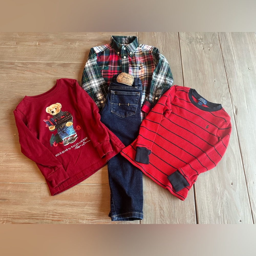 Polo Ralph Lauren Plaid Shirt, Red Sweater, Bear Shirt with Jeans LOT size 3T